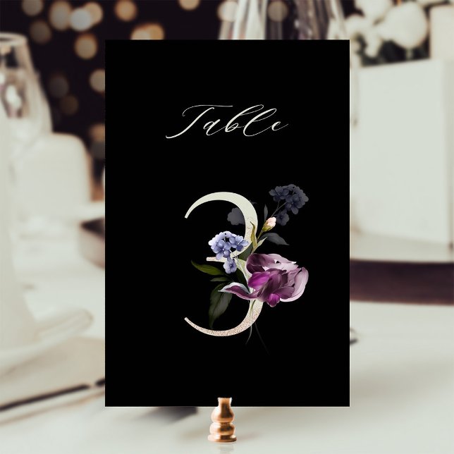 Elegant Botanical Floral Number 3, Black  Table Number (Creator Uploaded)