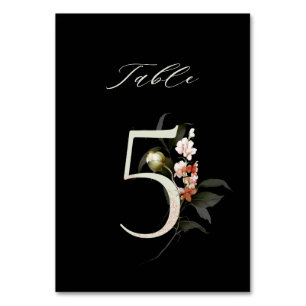 Elegant Botanical Floral Number 5, Black  Table Number