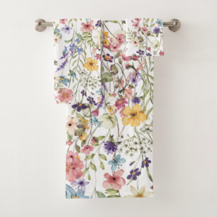 Elegant Botanical Floral On A White Background Bath Towel Set