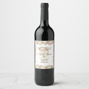 Elegant Botanical Floral Pampas Greenery Bridal Wine Label