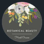 Elegant Botanical Floral Product Business | Black Classic Round Sticker<br><div class="desc">These stylish stickers, featuring a hand painted floral design, are perfect for use in a variety of ways - favour stickers, wedding, bridal, baby shower, envelope seals, product labels, and more! The background colour can be customised to any colour you'd like (shown in muted black). We have used artwork from:...</div>