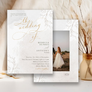 Elegant Botanical Floral Script Wedding Invitation