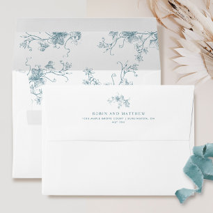 Elegant Botanical Floral Sea Glass Wedding  Envelope