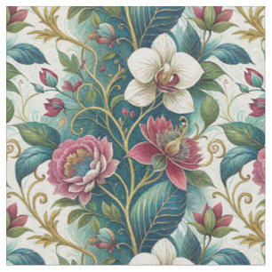 Elegant Botanical Floral Swirl Flowers Pattern Art Fabric