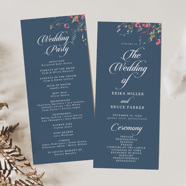 Elegant Botanical Floral Tea Length Wedding Program (Creator Uploaded)