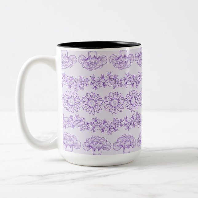 Elegant Botanical Floral Two-Tone Coffee Mug (Left)