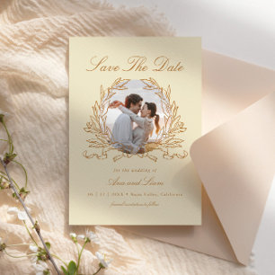 Elegant Botanical Floral Wreath Photo Wedding Save The Date