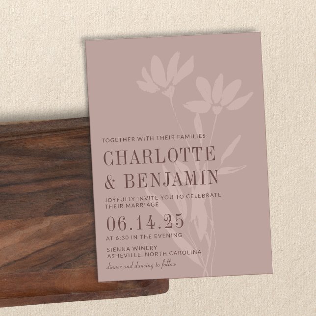 Elegant Botanical Flower Dusty Mauve Wedding Invitation (Creator Uploaded)