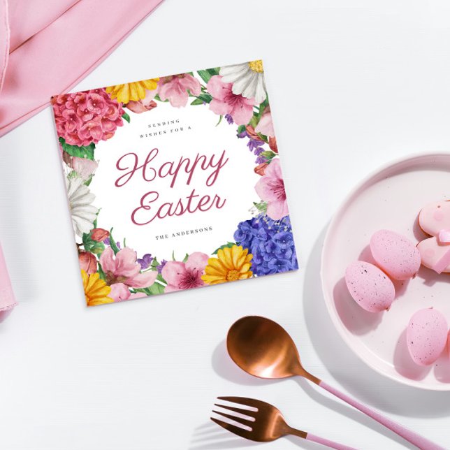 Elegant Botanical Flowers Easter Flat Holiday Card (Creator Uploaded)
