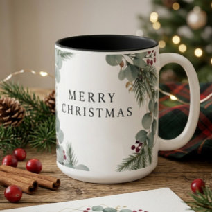 Elegant Botanical Foliage Christmas Wreath  Two-Tone Coffee Mug
