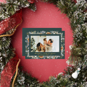 Elegant Botanical Foliage Dark Green Christmas Foil Holiday Card