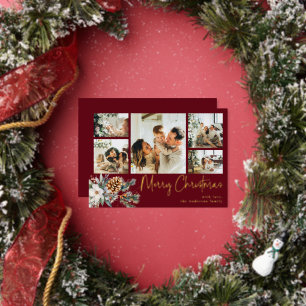 Elegant Botanical Foliage Multi Photo Christmas Foil Holiday Card