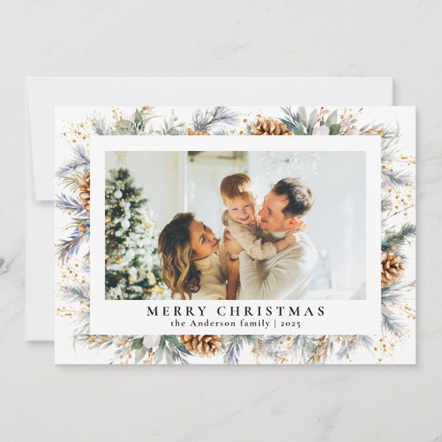 Elegant Botanical Foliage | Photo Merry Christmas Holiday Card (Front)