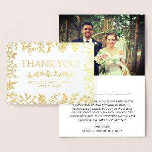 Elegant Botanical Foliage Photo Wedding Thank You Foil Card