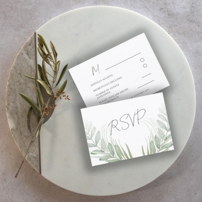 Elegant Botanical Foliage Sage Green RSVP Card (Creator Uploaded)