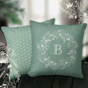 Elegant botanical foliage wreath letter B Cushion