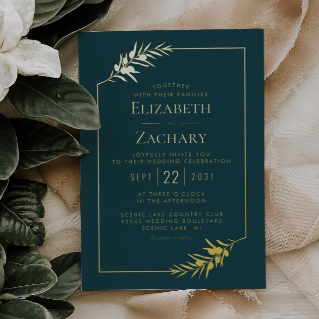 Elegant Botanical Frame Gold Emerald Green Wedding (Creator Uploaded)
