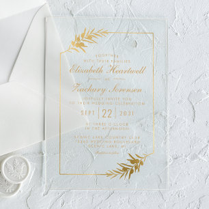 Elegant Botanical Frame Gold Wedding Acrylic Invitations