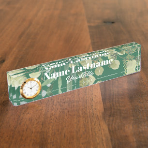 Elegant botanical frame leaves pastel nameplate