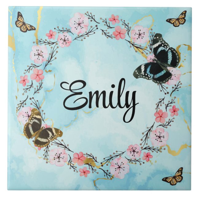 Elegant Botanical Garden Floral Pattern Ceramic Tile (Front)