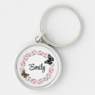 Elegant Botanical Garden Floral Pattern Key Ring