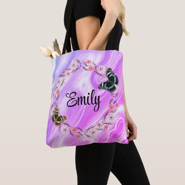 Elegant Botanical Garden Floral Pattern Tote Bag (Close Up)