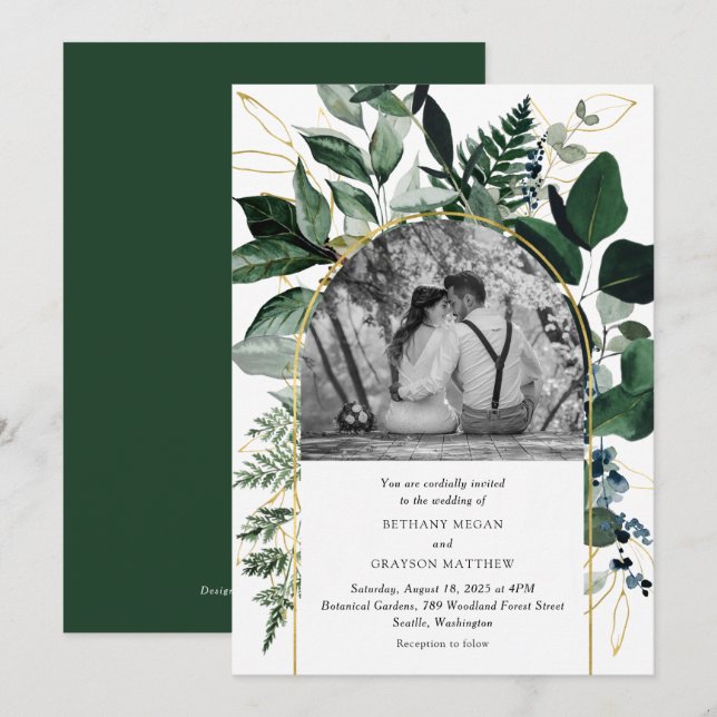 Elegant Botanical garden Modern photo wedding Invi Invitation (Front/Back)