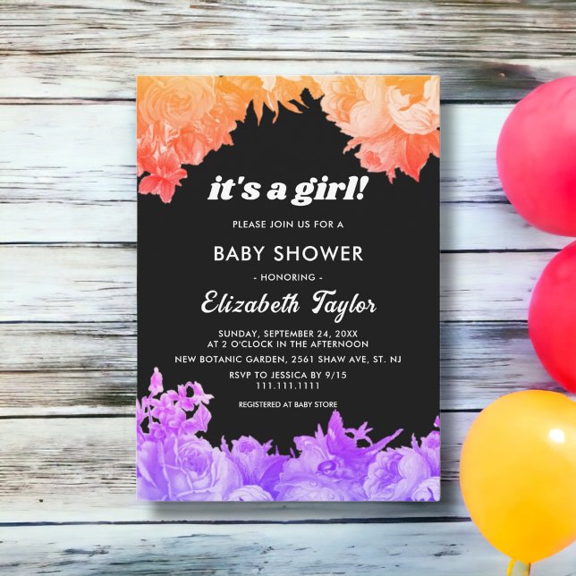 Elegant Botanical Garden Neon Floral Baby Shower Invitation (Creator Uploaded)