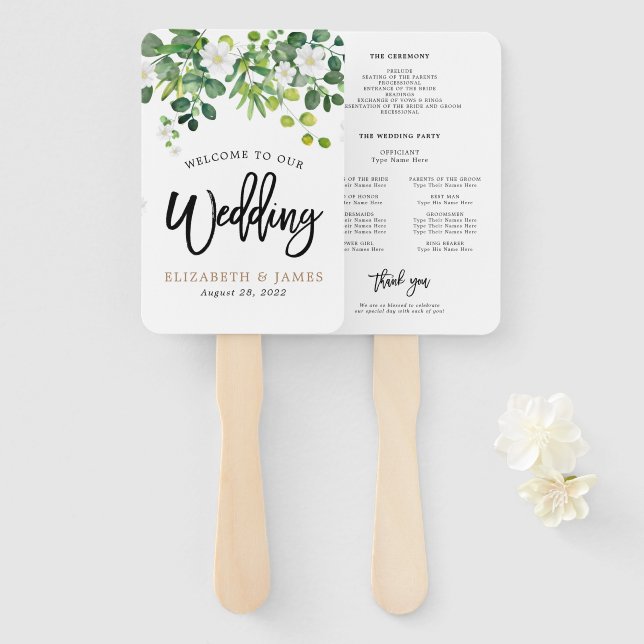 Elegant Botanical Garden Spring Wedding Program Hand Fan (Front and Back)