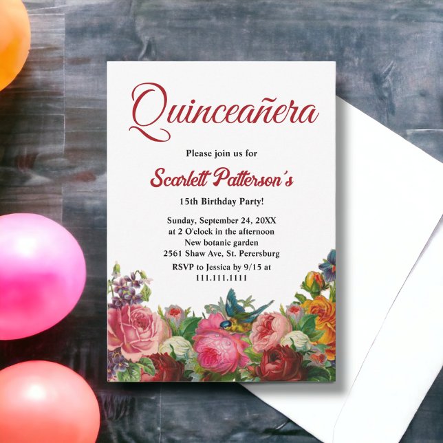 Elegant Botanical Garden Summer Floral Quinceanera Invitation (Creator Uploaded)