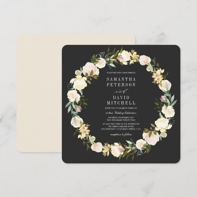 Elegant Botanical Garland Floral Organic Wedding Invitation (Front/Back)