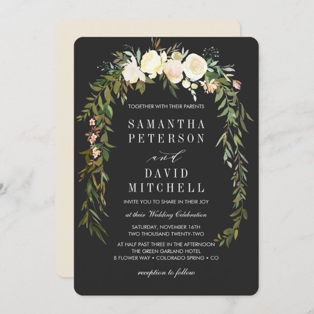 Elegant Botanical Garland Floral Organic Wedding Invitation (Front/Back)