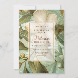 Elegant Botanical Gold Green Floral Retirement Invitation