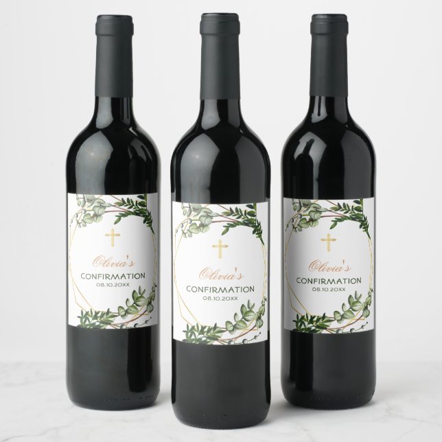 Elegant Botanical Golden Confirmation Wine Label (Bottles)