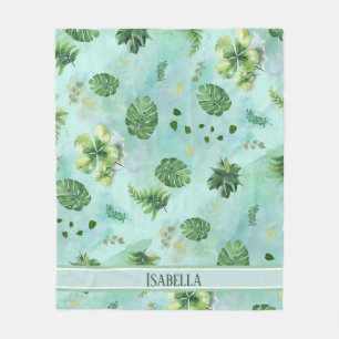 Elegant Botanical Gradient in Lush Green Fleece Blanket