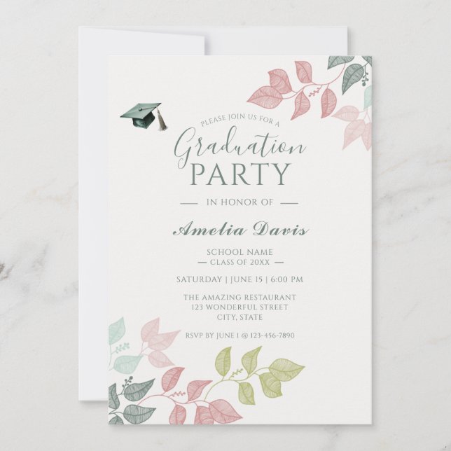 Elegant Botanical Graduation Party Invitation  (Front)