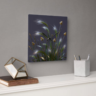 "Elegant Botanical Grass Wall Clock" Square Wall Clock