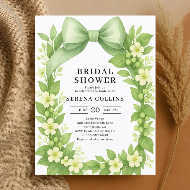 Elegant Botanical Green Bow Bridal Shower Postcard (Creator Uploaded)