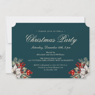 Elegant Botanical Green Christmas Holiday Party Invitation