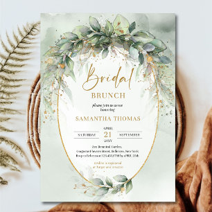 Elegant botanical green eucalyptus gold geometric  invitation