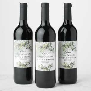 Elegant botanical green eucalyptus gold geometric  wine label