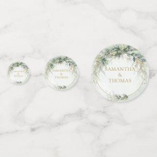 Elegant botanical green eucalyptus gold wedding  confetti