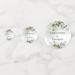 Elegant botanical green eucalyptus gold wedding  confetti