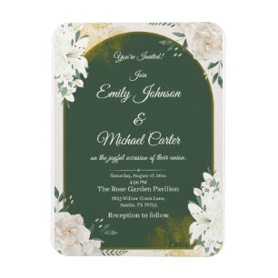 Elegant Botanical Green & Gold Wedding Invitation Magnet
