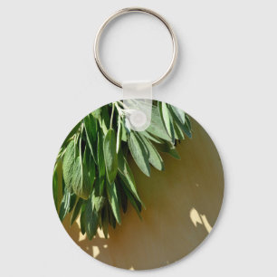 Elegant botanical green herbs leaves sage key ring