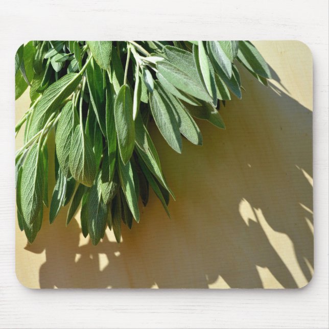 Elegant botanical green herbs leaves sage mouse pad (Front)