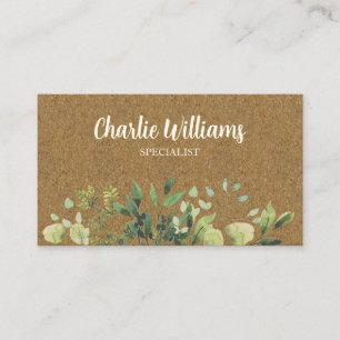 Elegant botanical green leaves kraft business card