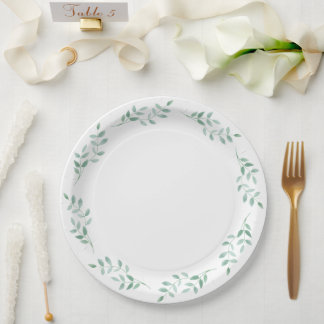 Elegant Botanical Green Leaves Wedding and Party Paper Plate