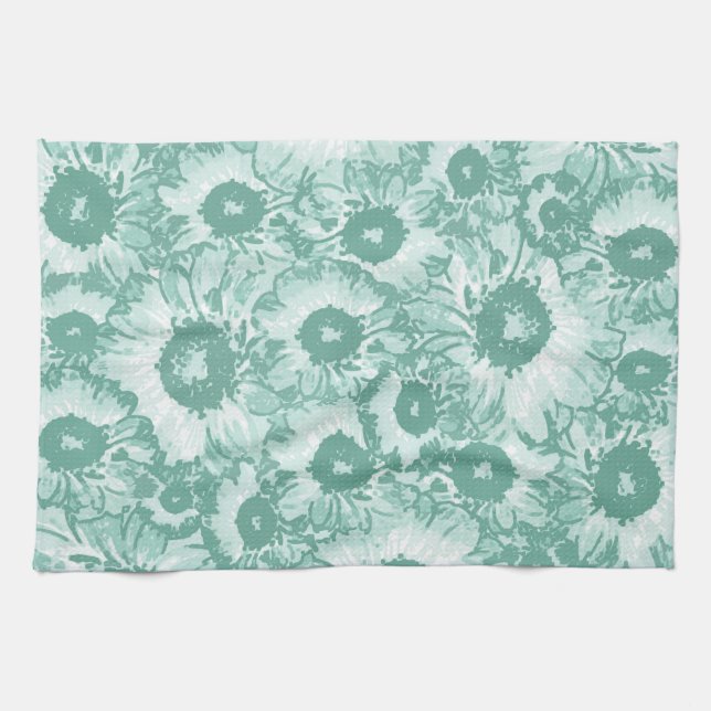 Elegant Botanical Green Pattern Tea Towel (Horizontal)