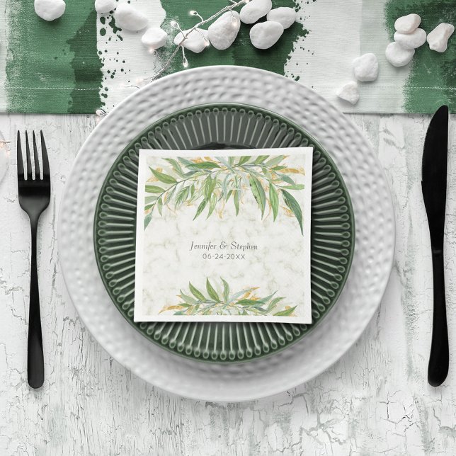 Elegant Botanical Greenery and Marble Wedding Napk Napkin (Creator Uploaded)